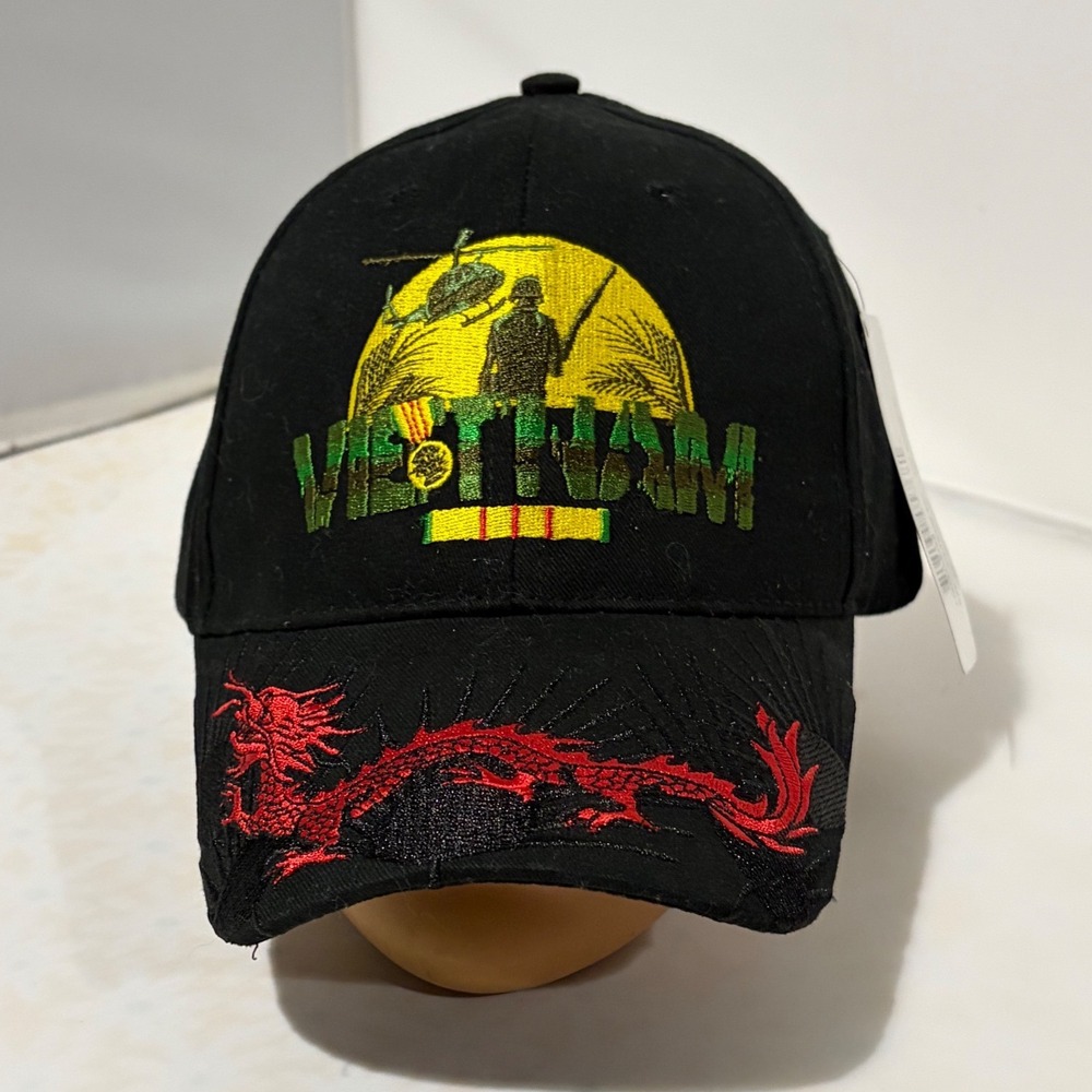 Eagle Crest Vietnam Veteran Hat Black Embroidered Dragon Nam Vet Cap NWT